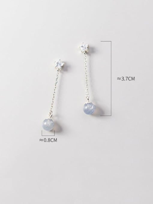 Rosh 925 Sterling Silver Glass Bead Gray Tassel Minimalist Threader Earring 2