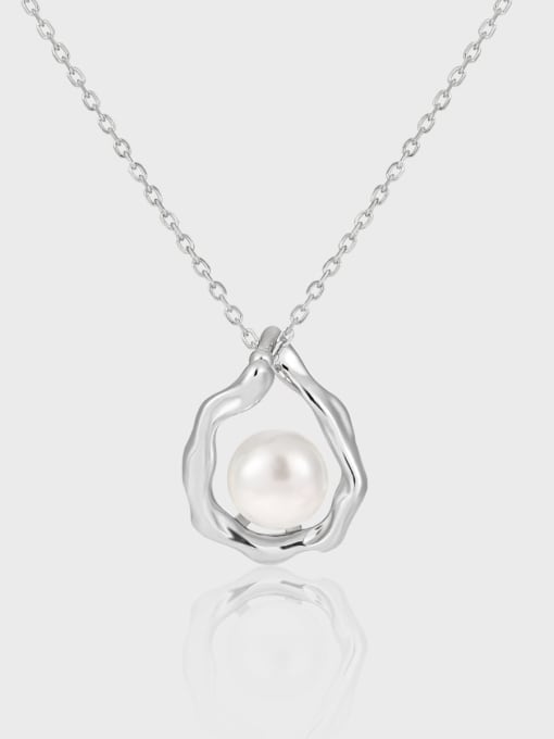 DAKA 925 Sterling Silver Imitation Pearl Geometric Minimalist Necklace 0