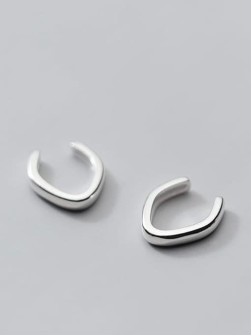 Rosh 925 Sterling Silver Geometric Minimalist V-shaped lines  Clip Earring 1