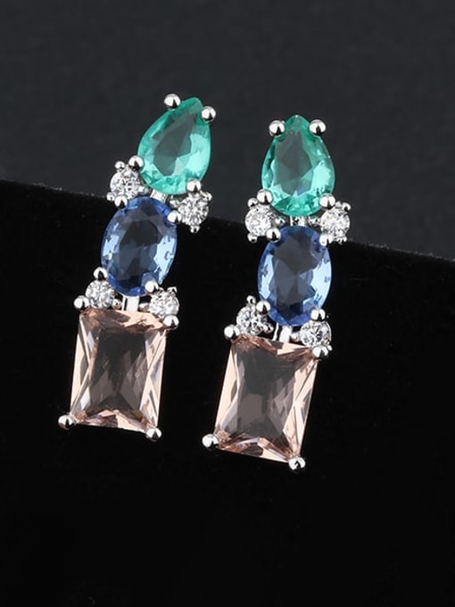 ROSS Copper Glass Stone Bead Geometric Vintage Drop Earring 2