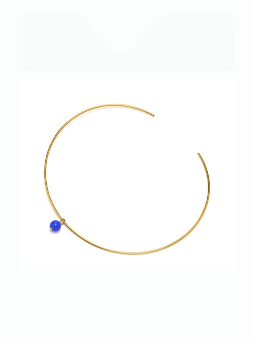 Blue bead collar Titanium Steel Imitation Pearl Geometric Minimalist Necklace