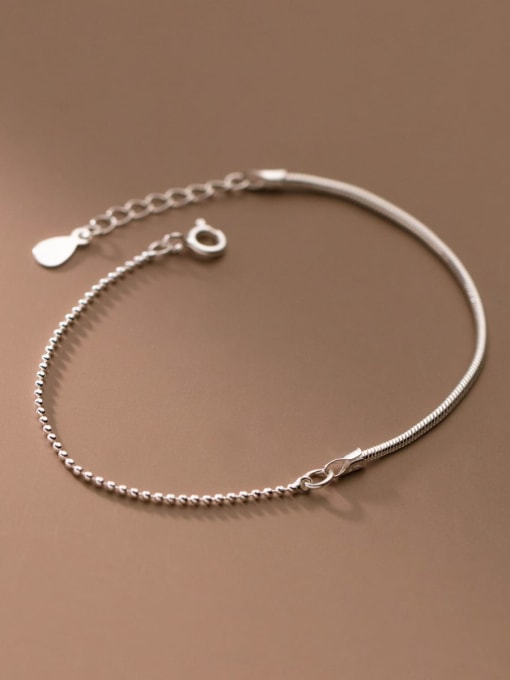 Rosh 925 Sterling Silver  Minimalist Asymmetric Snake Bone Chain  Bracelet 1