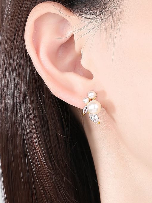BLING SU Brass Imitation Pearl Irregular Minimalist Stud Earring 1