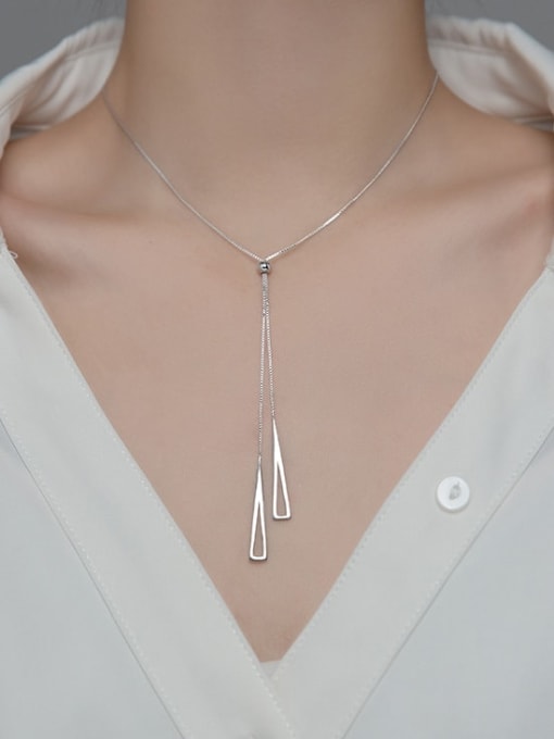 Rosh 925 Sterling Silver Triangle Minimalist Lariat Necklace 3