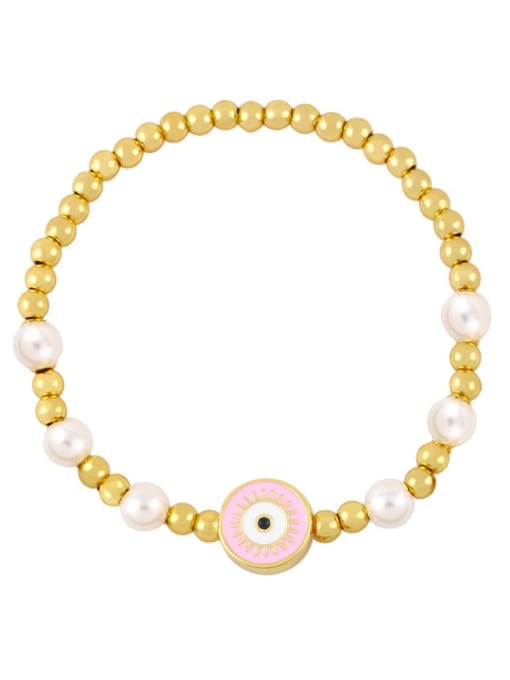 Pink Brass Enamel Geometric Vintage Beaded Bracelet