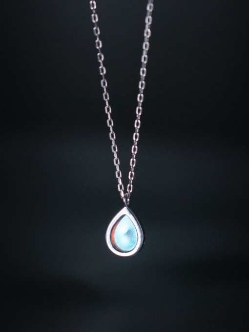 Rosh 925 Sterling Silver Glass Stone Water Drop Minimalist Necklace 2