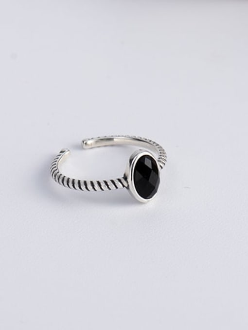 XBOX 925 Sterling Silver Obsidian Oval Vintage Band Ring 3