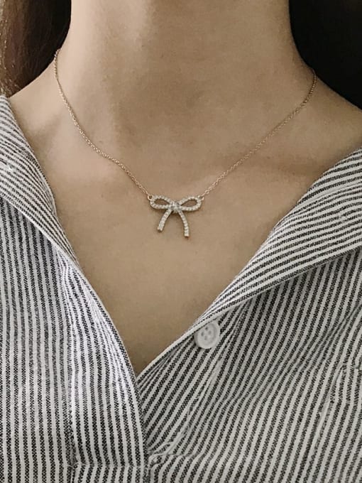 Boomer Cat 925 Sterling Silver Rhinestone bowknot Necklace 1