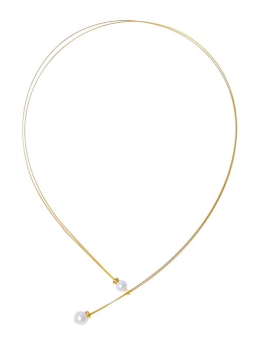 RAIN Brass Freshwater Pearl Minimalist Choker Necklace 0