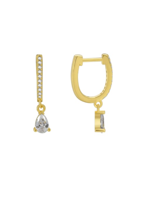 CHARME Brass Cubic Zirconia Water Drop Minimalist Huggie Earring 0