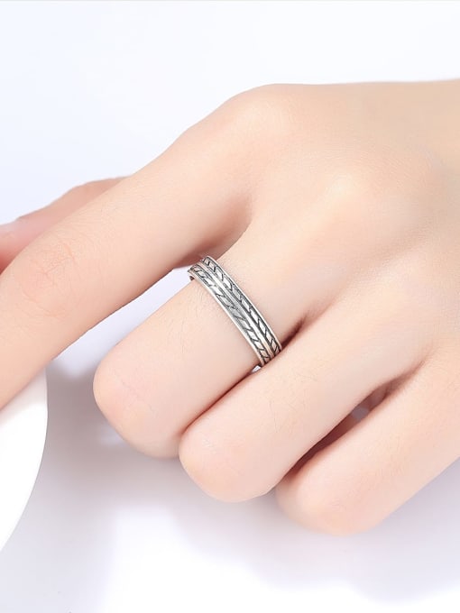 CCUI 925 Sterling Silver Simple and stylish leaf shape smear retro Band Ring 1