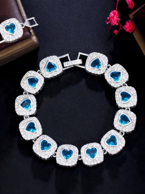 sky blue Brass Cubic Zirconia Multi Color Geometric Heart Luxury Bracelet