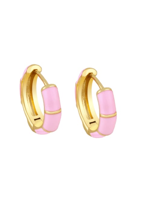 Pink Brass Enamel Geometric Minimalist Huggie Earring