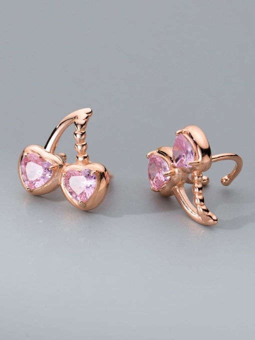 Rose Gold +Pink 925 Sterling Silver Cubic Zirconia Heart Minimalist Clip Earring