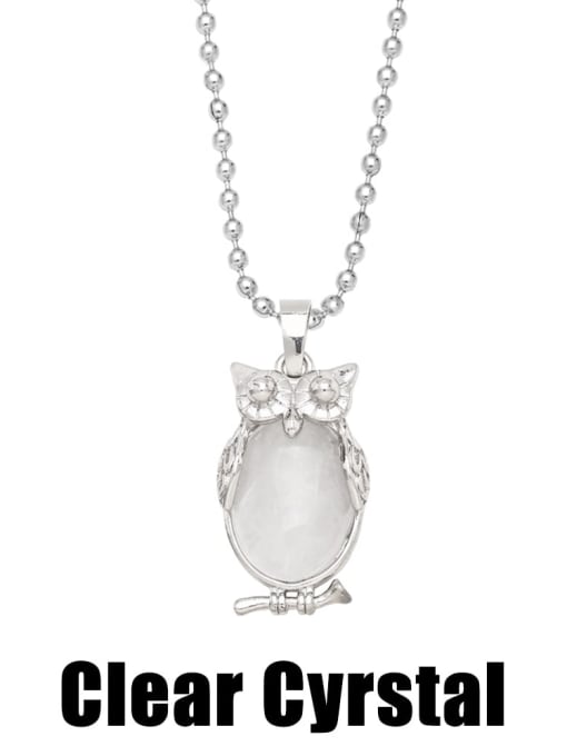 Clear Crystal Brass Natural Stone Owl Vintage Necklace