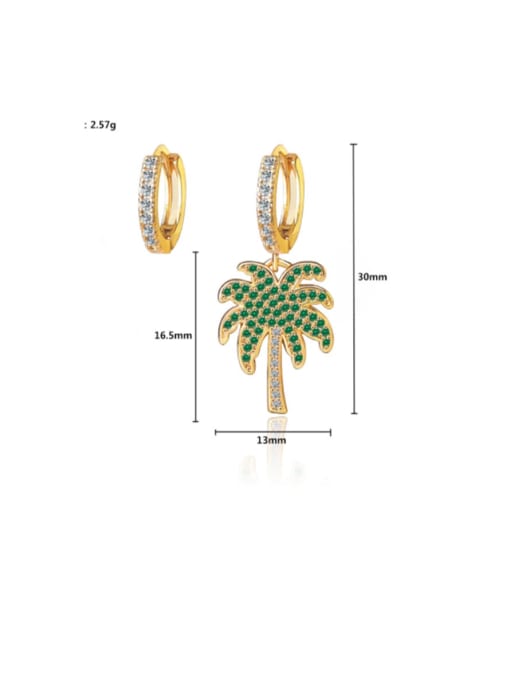 DUDU Brass Cubic Zirconia  Asymmetry Coconut tree  Hip Hop Huggie Earring 3
