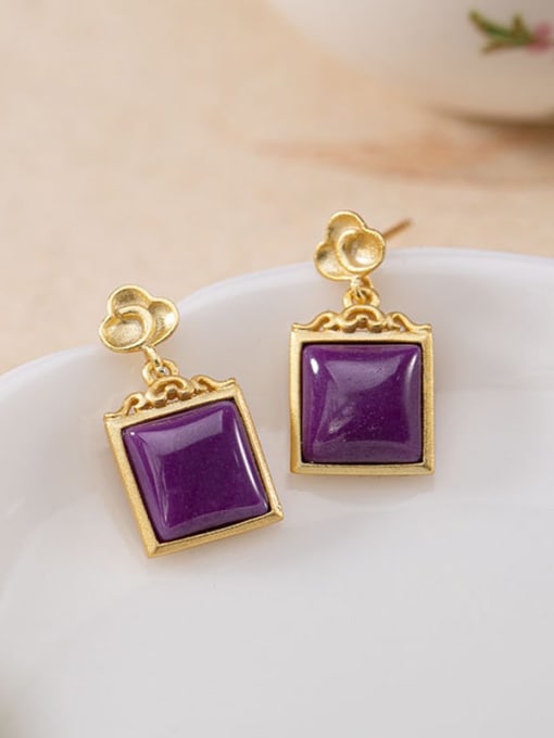 Earrings (gold) 925 Sterling Silver Tourmaline Vintage Square Pendant