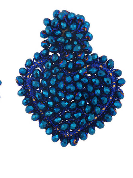 Blue Big Brass Imitation Pearl Heart Ethnic Drop Earring