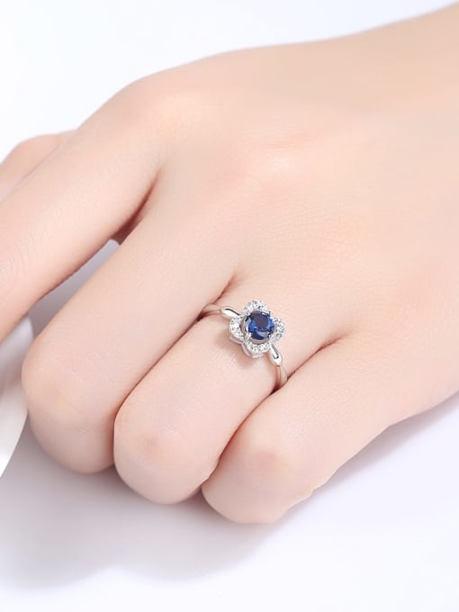 CCUI 925 Sterling Silver Cubic Zirconia Blue Flower Luxury Band Ring 1