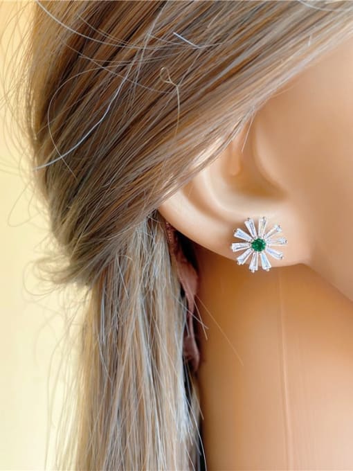 DUDU Brass Cubic Zirconia Flower Minimalist Stud Earring 2