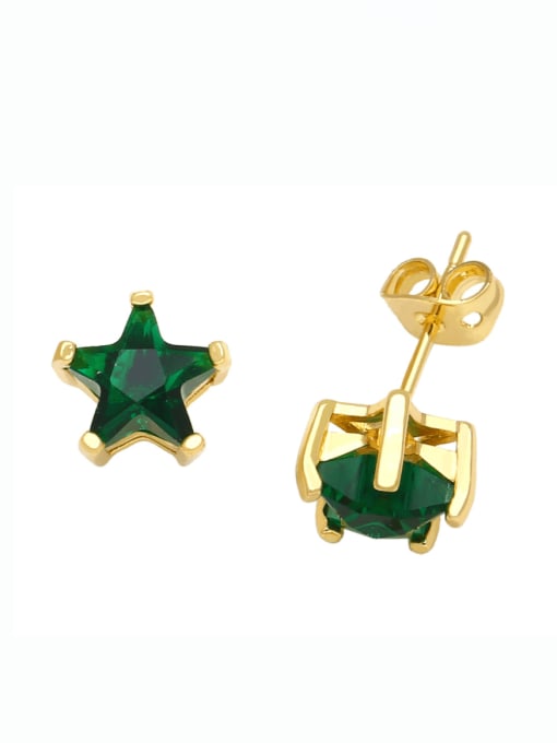 green Brass Cubic Zirconia Pentagram Vintage Stud Earring