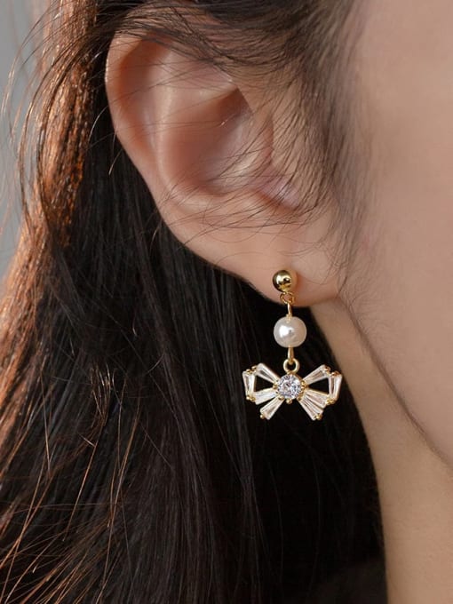Rosh 925 Sterling Silver Cubic Zirconia Bowknot Minimalist Drop Earring 1