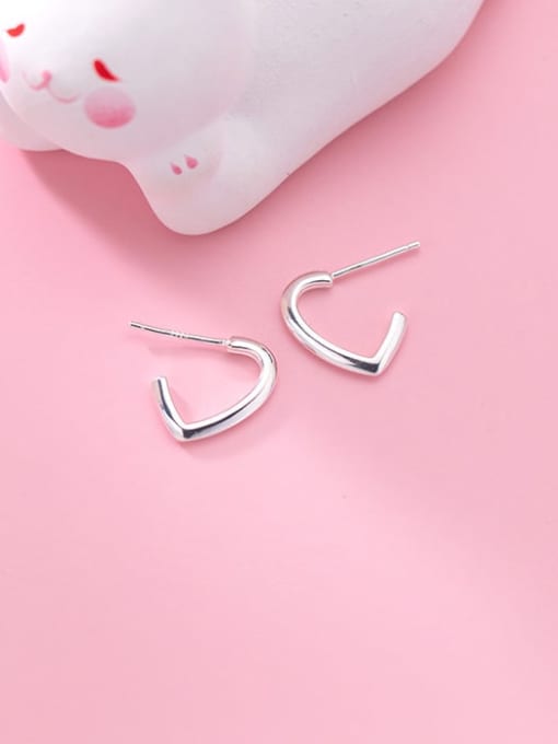 Rosh 925 Sterling Silver Heart Minimalist  Simple line hook  Stud Earring 2
