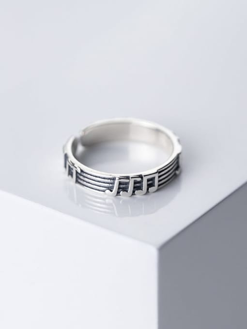 Rosh 925 Sterling Silver Round Vintage Musical note Band Ring 2