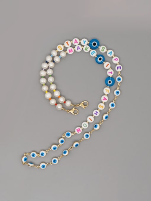 Roxi Stainless steel Imitation Pearl Multi Color Letter Bohemia Hand-woven Necklace 3