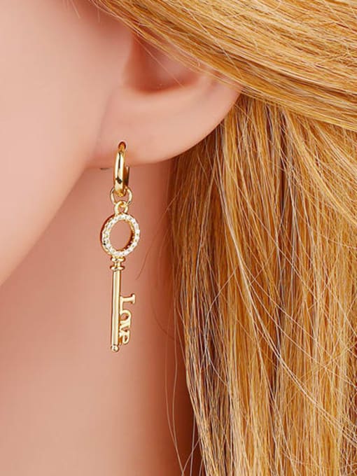 CC Brass Cubic Zirconia Key Vintage Huggie Earring 2