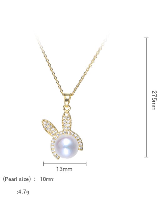 RAIN Brass Freshwater Pearl Cute  Rabbit Ear  Pendant Necklace 3