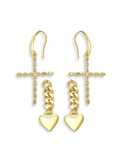 CC Brass Heart Minimalist Cross Hook Earring 0