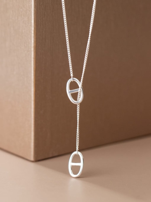 Rosh 925 Sterling Silver Geometric Minimalist Lariat Necklace