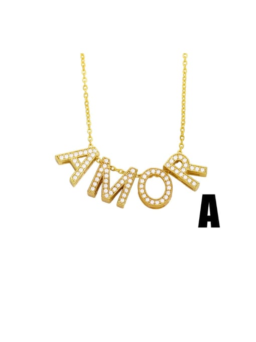 CC Brass Cubic Zirconia Simple LOVE letters Necklace 1