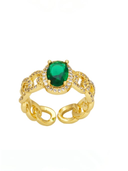 green Brass Cubic Zirconia Geometric Vintage Band Ring