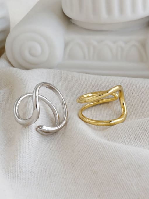 DAKA 925 Sterling Silver With Gold Plated Simplistic Irregular Free Size Rings 0