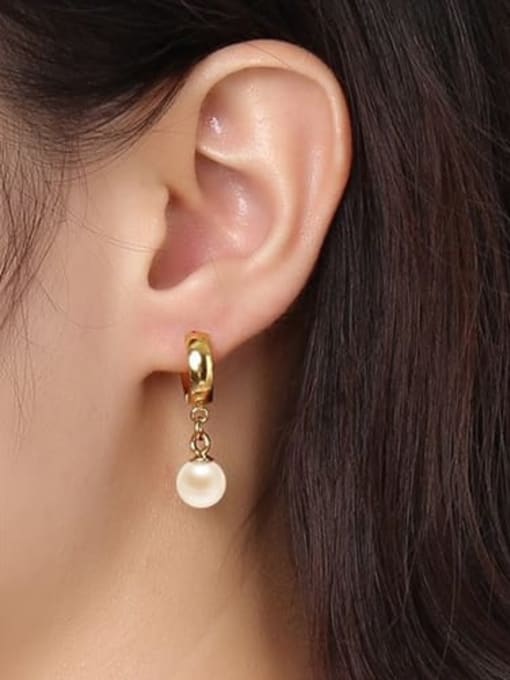 CONG Brass Imitation Pearl Geometric Minimalist Huggie Earring 1