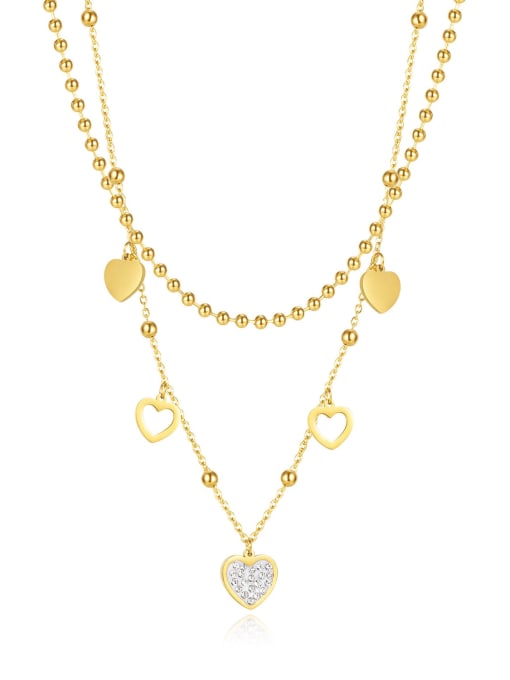 2109 gold necklace Titanium Steel Cubic Zirconia Heart Minimalist Multi Strand Necklace