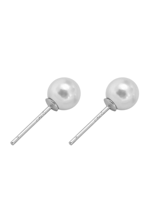 6mm Round Bead Earrings (flat) 925 Sterling Silver Imitation Pearl Round Minimalist Stud Earring
