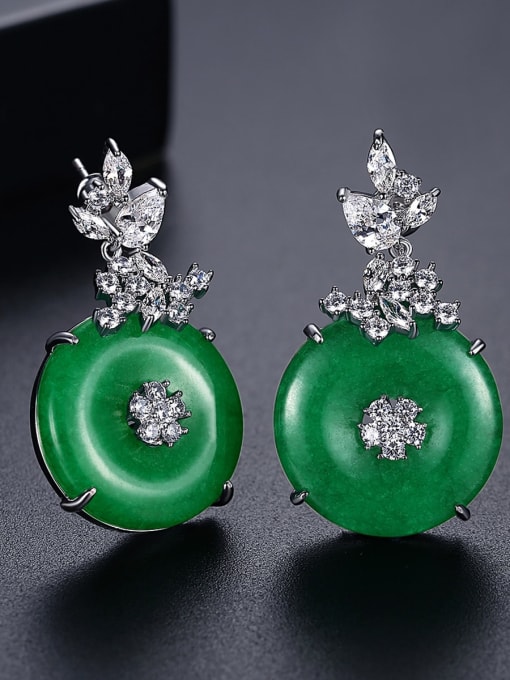 BLING SU Brass Emerald Geometric Ethnic Stud Earring 1