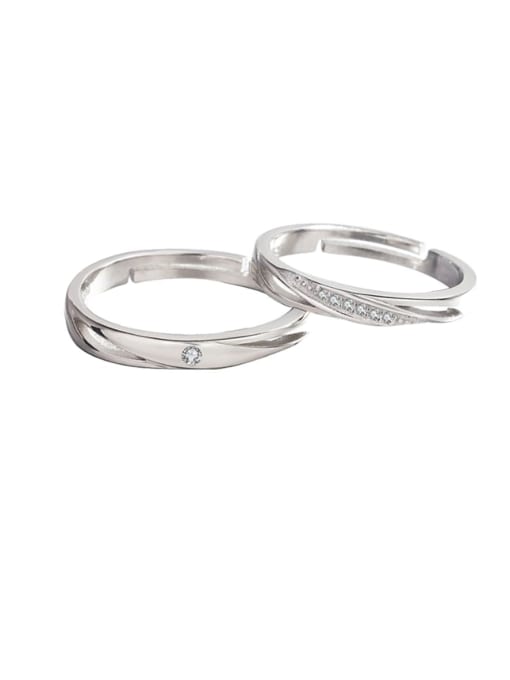 HAHN 925 Sterling Silver  Rhinestone Irregular Couples Ring 0