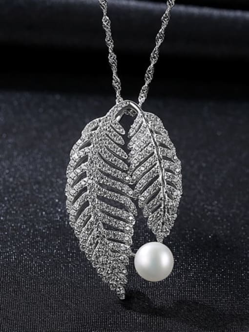 White 5e07 925 Sterling Silver Cubic Zirconia Fashion luxury leaves pendant  Necklace