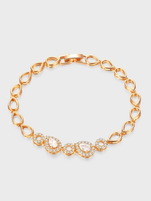 1009 Copper Bracelet Brass Cubic Zirconia Heart Minimalist Hollow Chain Link Bracelet