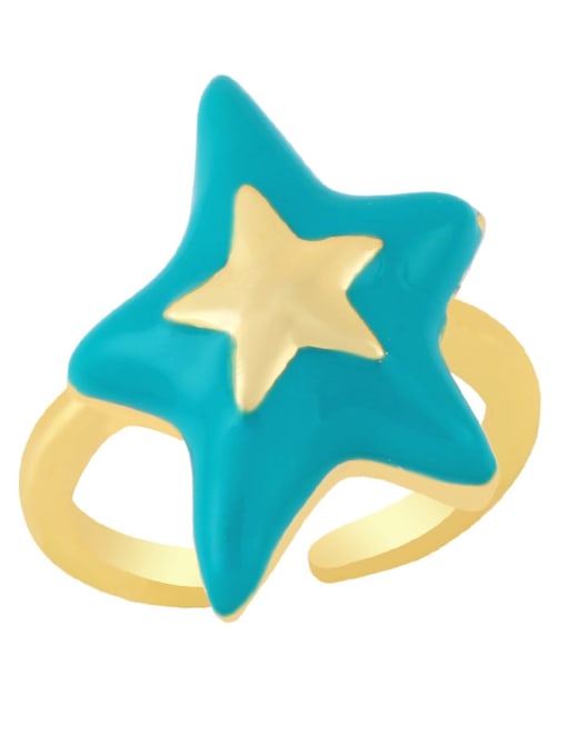 turquoise Brass Enamel Five-pointed starTrend Band Ring