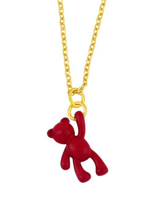 gules Brass Multi Color Enamel  Cute Bear Pendant Necklace