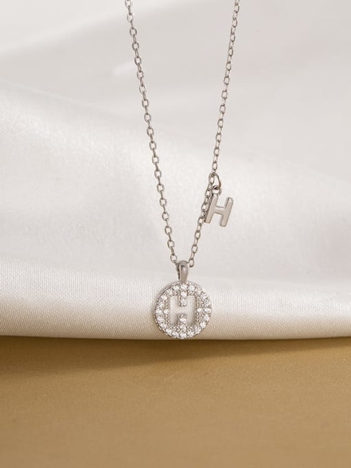 NS707 【 Platinum 】 925 Sterling Silver Cubic Zirconia Letter Minimalist Necklace