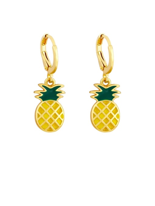 Pineapple apple Brass Enamel Friut Vintage Huggie Earring