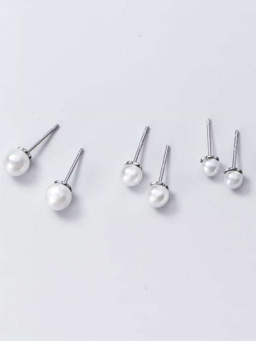 Rosh 925 Sterling Silver Imitation Pearl Ball Minimalist Stud Earring 1