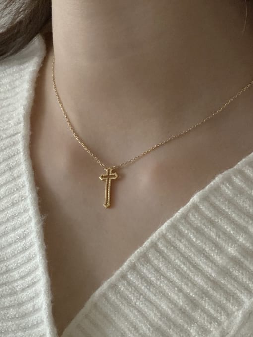 Boomer Cat 925 Sterling Silver Hollow Cross Minimalist Necklace 1