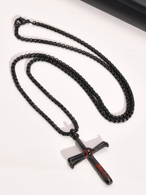 Black pendant with chain Stainless steel Cross Hip Hop Regligious Necklace